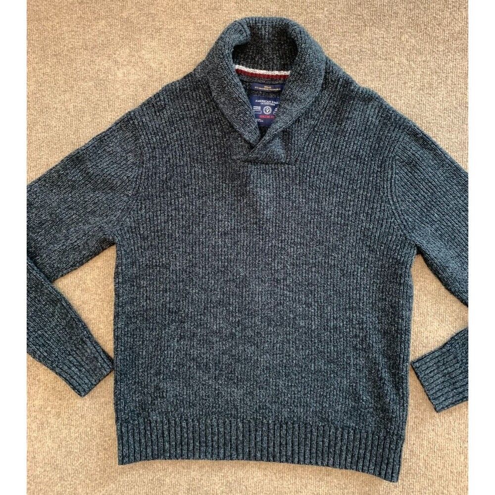 American Eagle Sweater Mens M Long Sleeve Shawl Neck Athletic Fit Wool Pullover